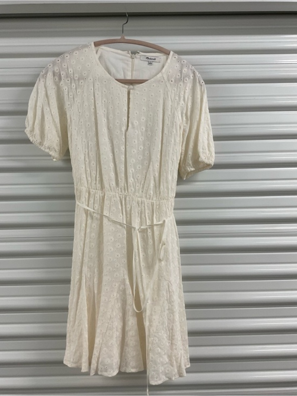 Madewell Ivory Eyelet Dress with Waist Tie Size 0